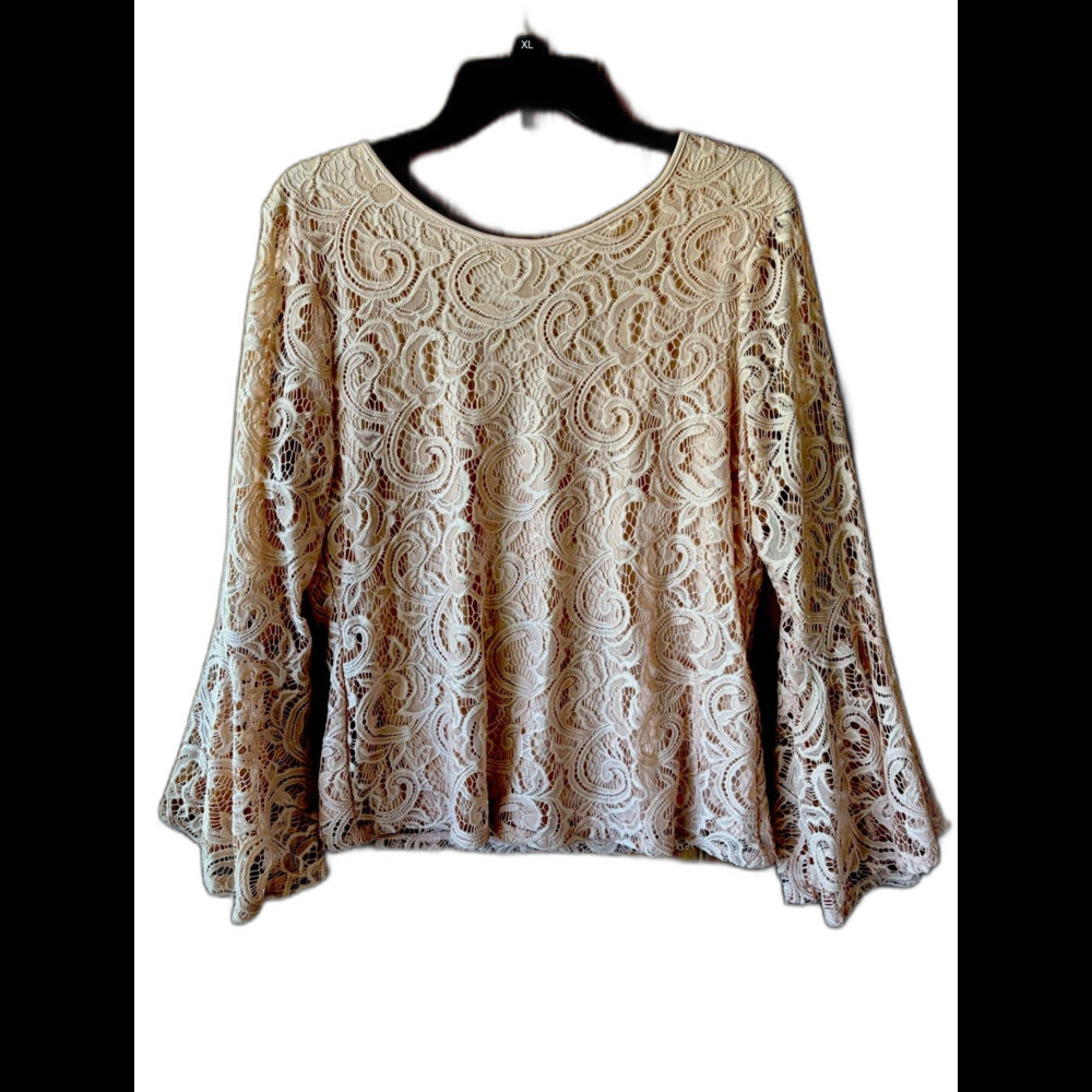 Adrianna Papell Blush Pink Blouse with Floral Lace Overlay Sz XL